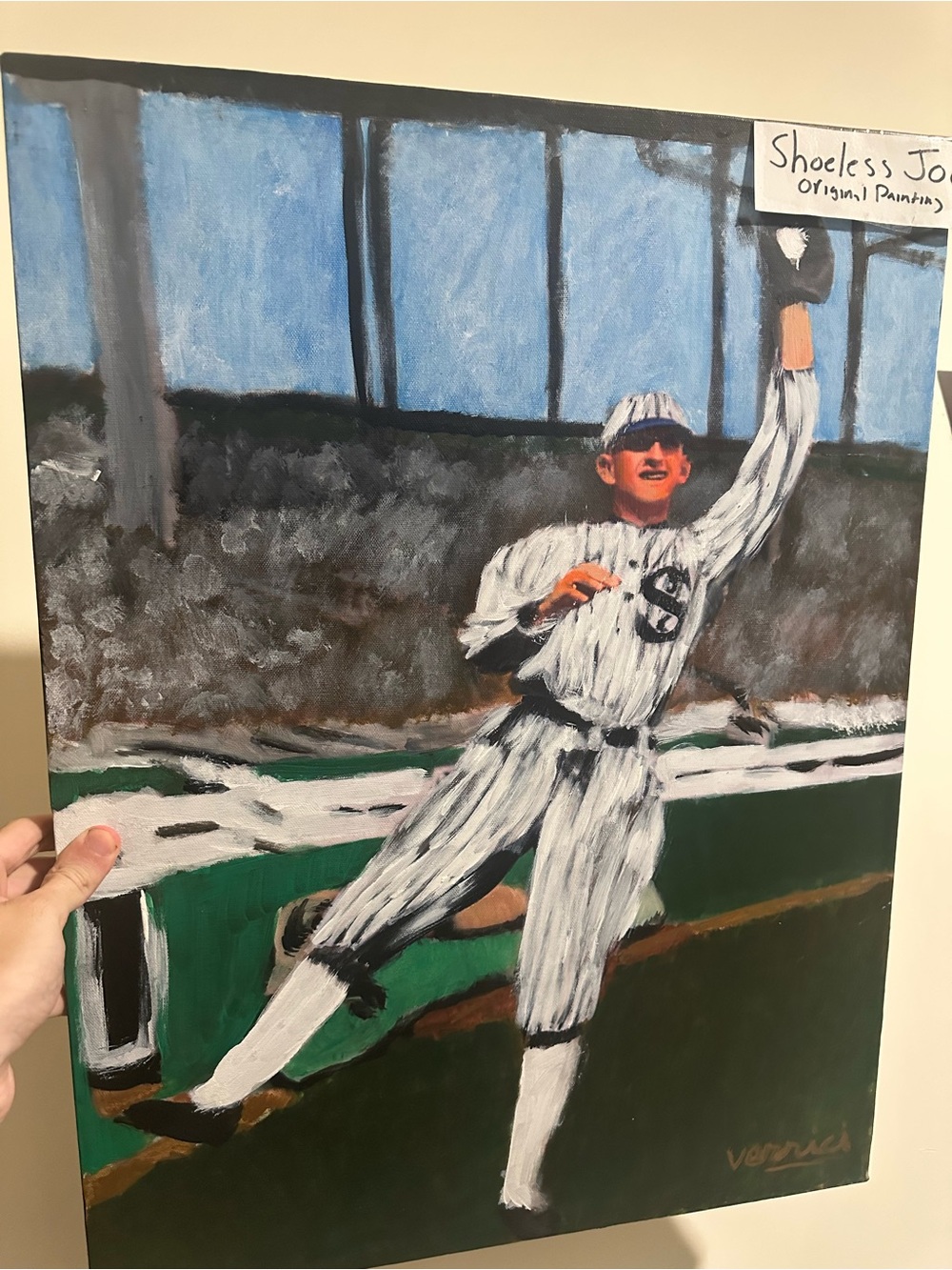 Shoeless Joe Jackson Baseball Player Original Painting signed by artist 18x24